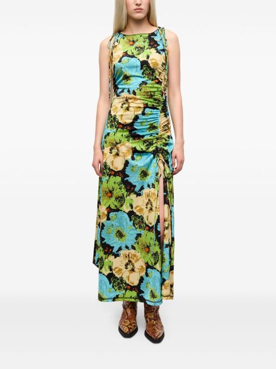 GANNI Printed Lycra Jersey Gathered Midi Dress T4170999 DOM