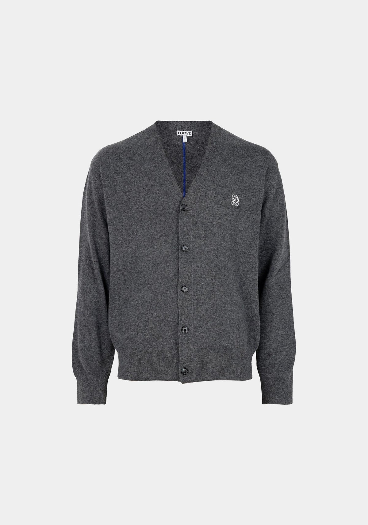 LOEWE Gray Anagram V-Neck Wool Cardigan