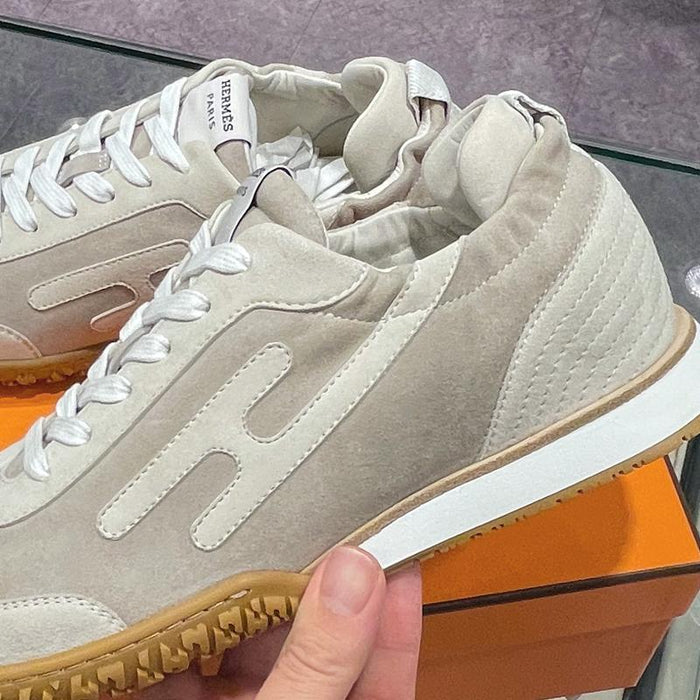 HERMES Beige Suede Goatskin Jet Low-Top Sneakers for Men