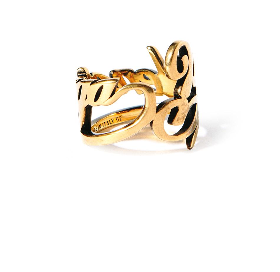 BALENCIAGA Antique Effect Typo Ring Silver Unisex Jewelry