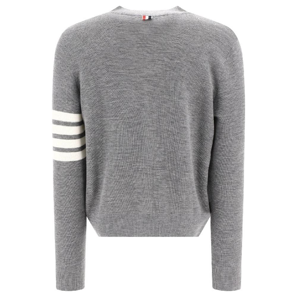 THOM BROWNE Men’s 4-Bar Fine Merino Waffle High V-Neck Cardigan
