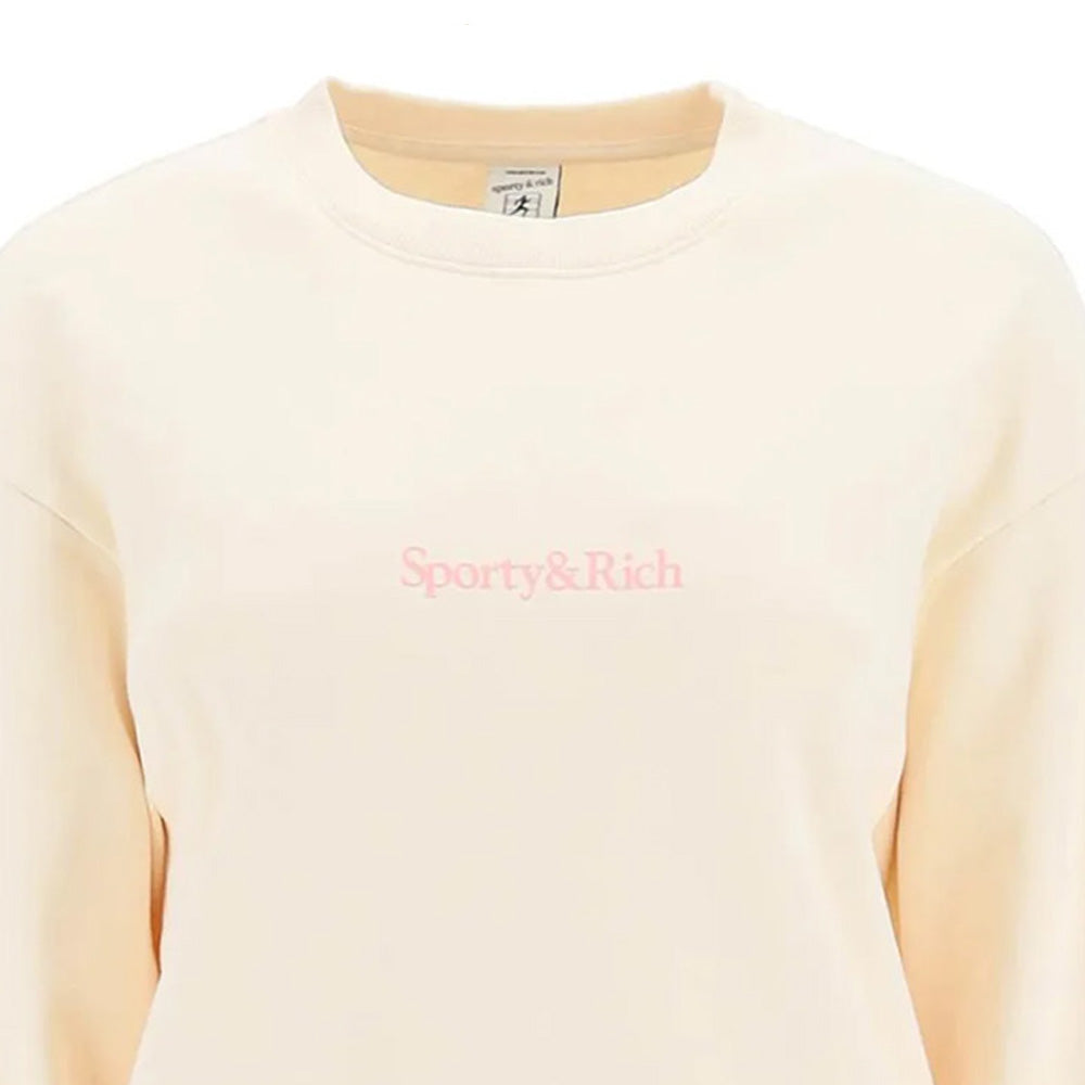 SPORTY&RICH Cream Fleece Back Logo Printed Sweatshirt for Men