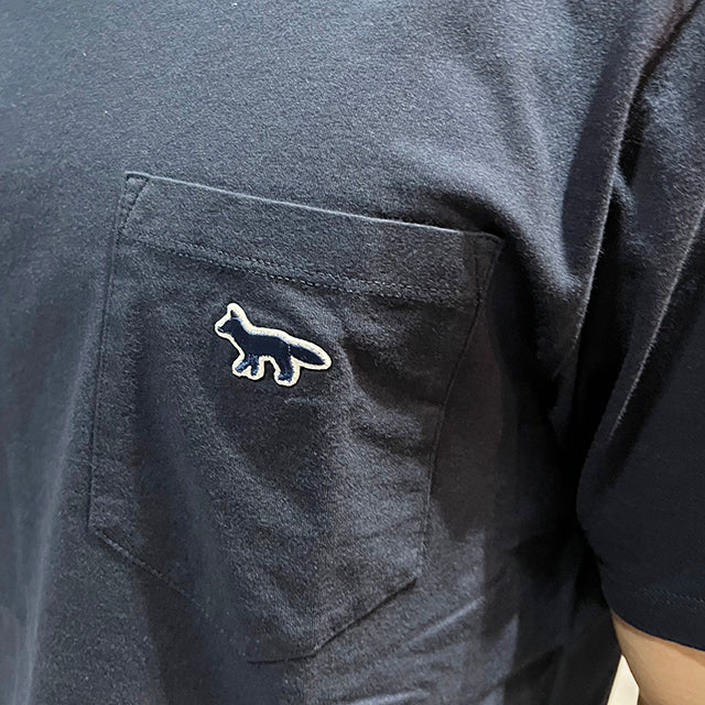 Maison Kitsune Navy Fox Head Patch Pocket Short Sleeve T-Shirt HM00136KJ0008