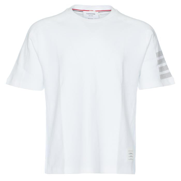 THOM BROWNE White Diagonal Stripe Short Sleeve T-Shirt