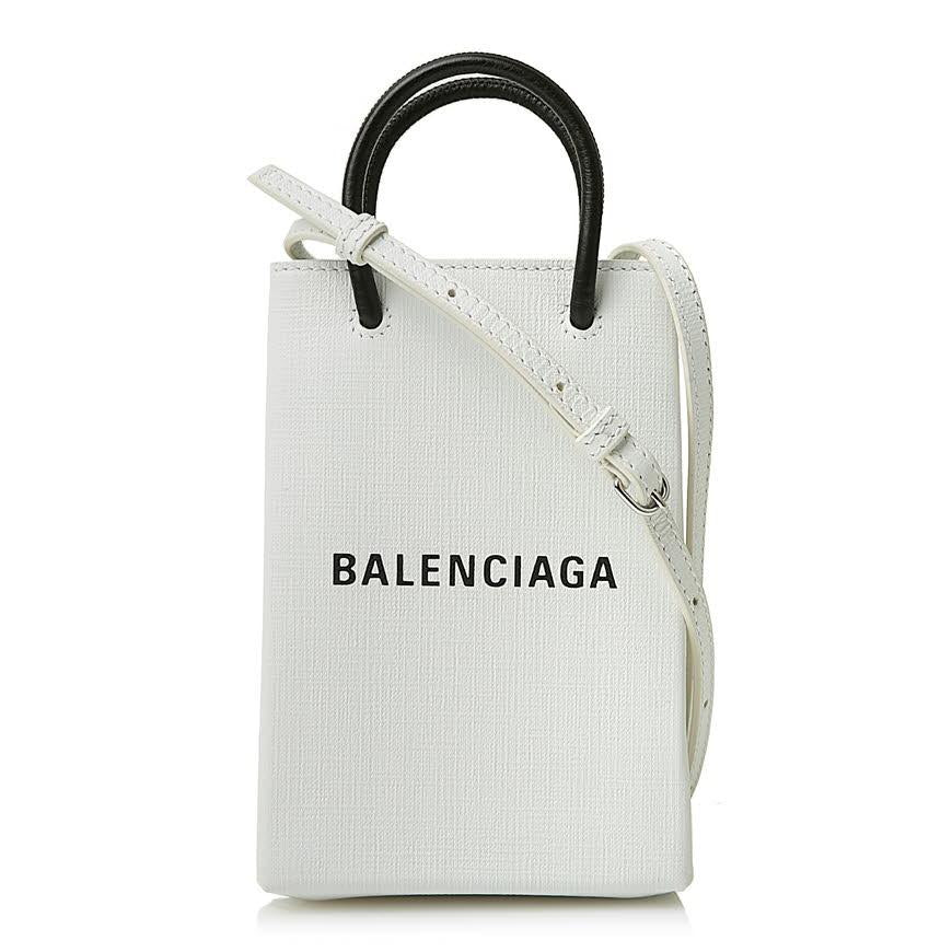 BALENCIAGA Logo Phone Holder Crossbody Bag Black Leather
