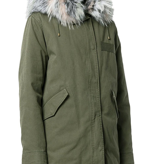 Yves Salomon Khaki Fox Fur Layered Puffer Jacket