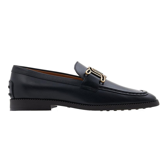 Tods Chain Detail Slip-On Loafers Black Leather