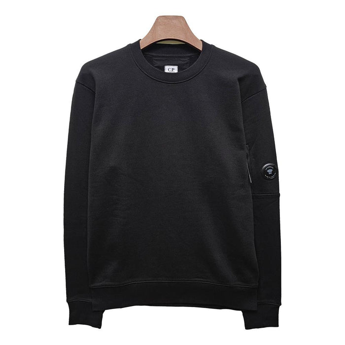 CP Company Black Diagonal Raised Fleece Lens Sweatshirt