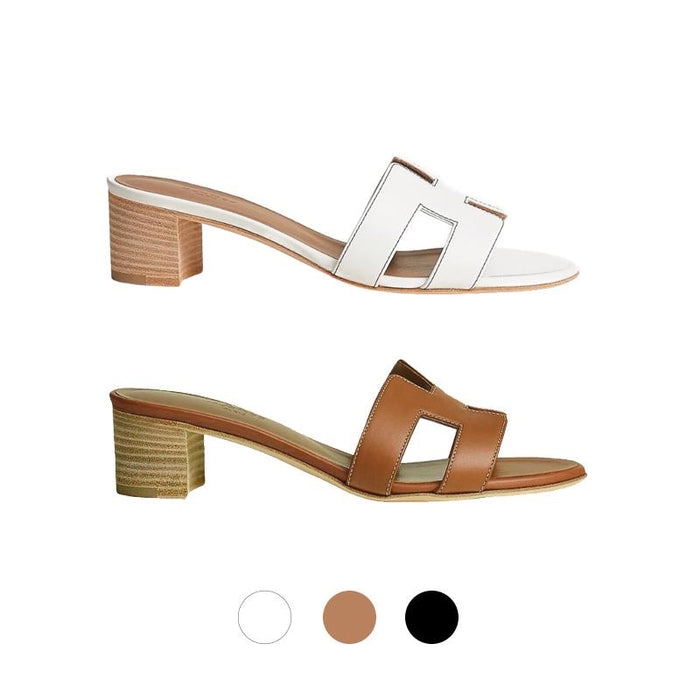 HERMES Oasis Sandals Calfskin Classic White Gold Black