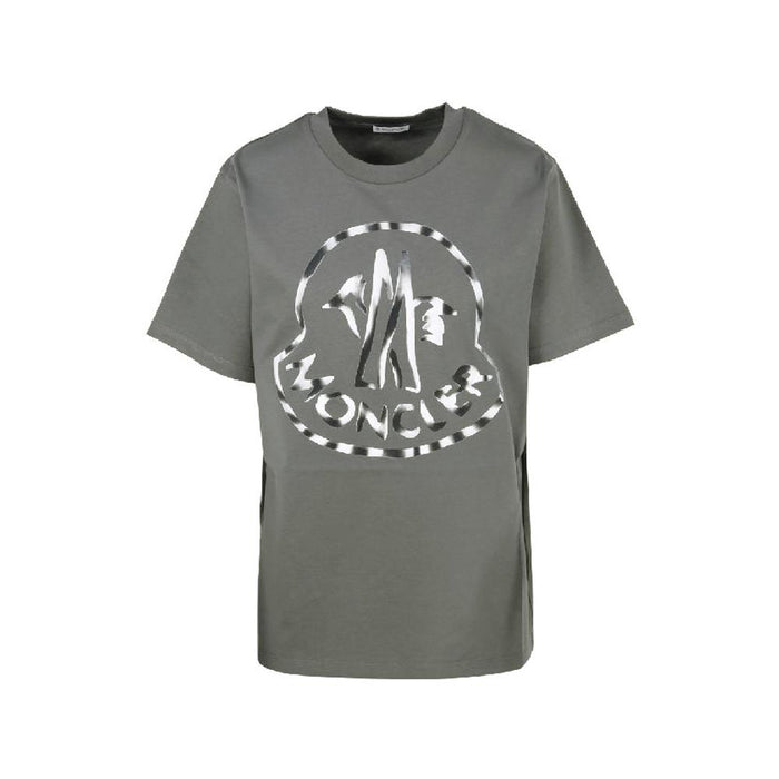 Moncler Big Logo Print Gray Cotton T-Shirt