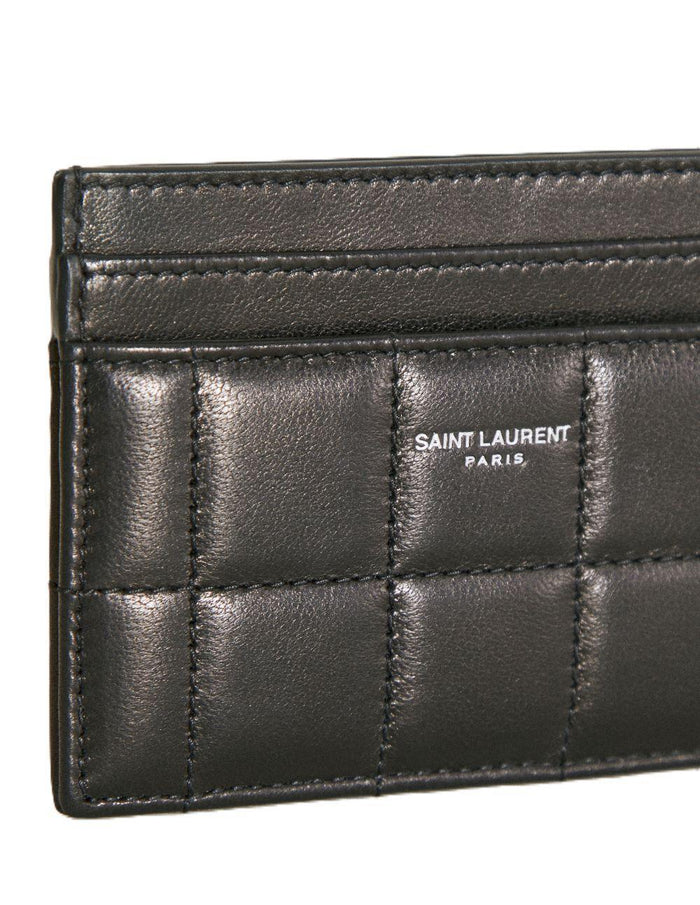 Saint Laurent Logo Print Quilted Leather Card Holder Black
