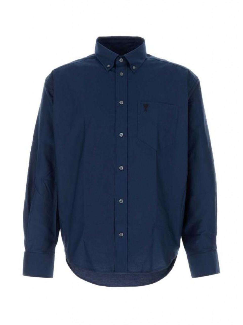 AMI Cotton Boxy Embroidered Ami de Coeur Long-Sleeve Shirt