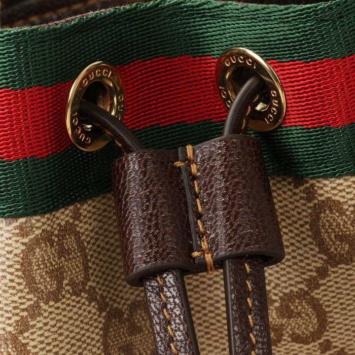 GUCCI Web Mini Bucket Bag Beige Leather Shoulder Bag