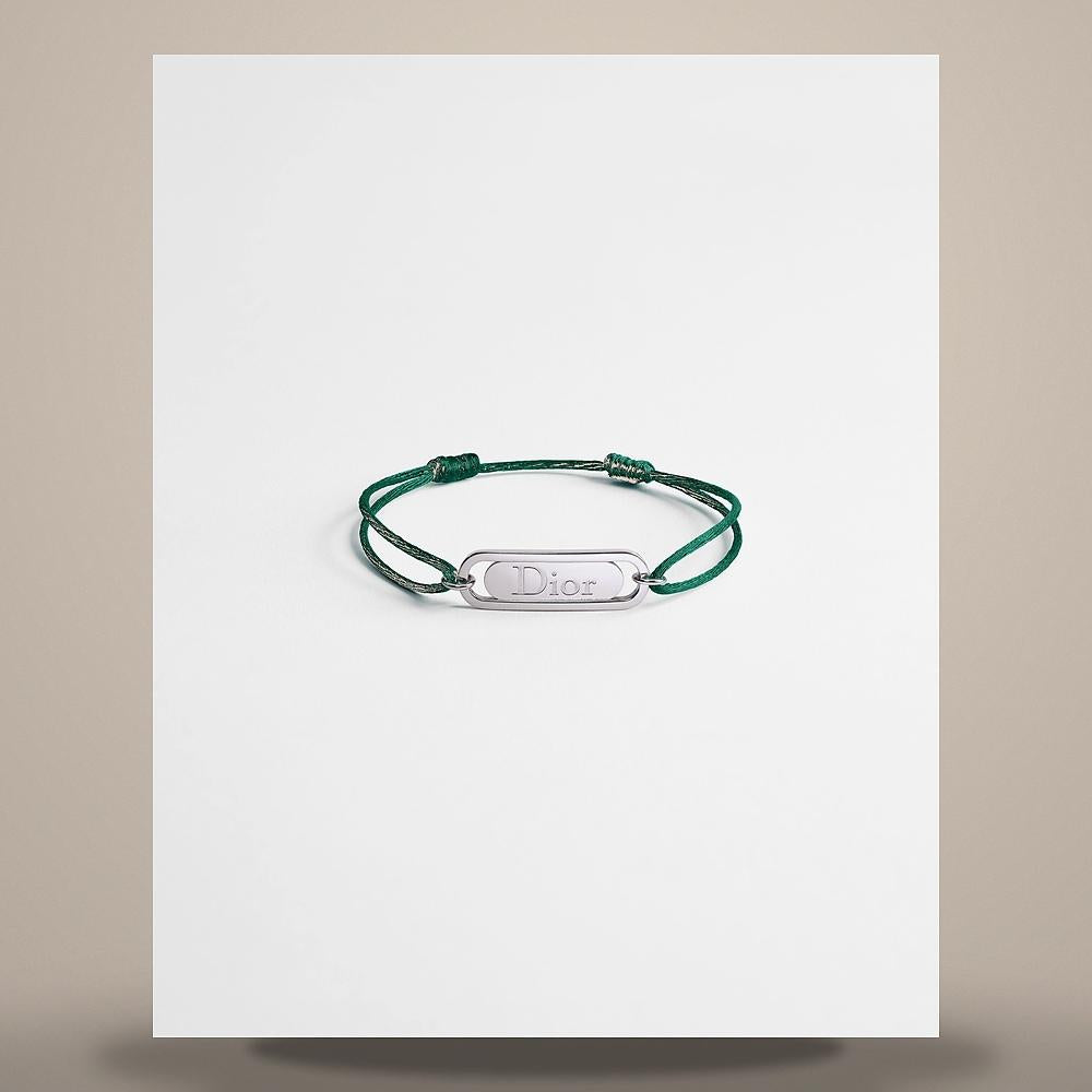 DIOR Deep Green Cord Bracelet Silver-Finish Brass B3371HOMMT D017