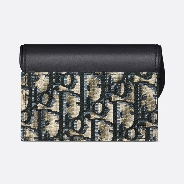 DIOR Saddle Bloom Blue Leather Card Holder Wallet S5611CNKO M928