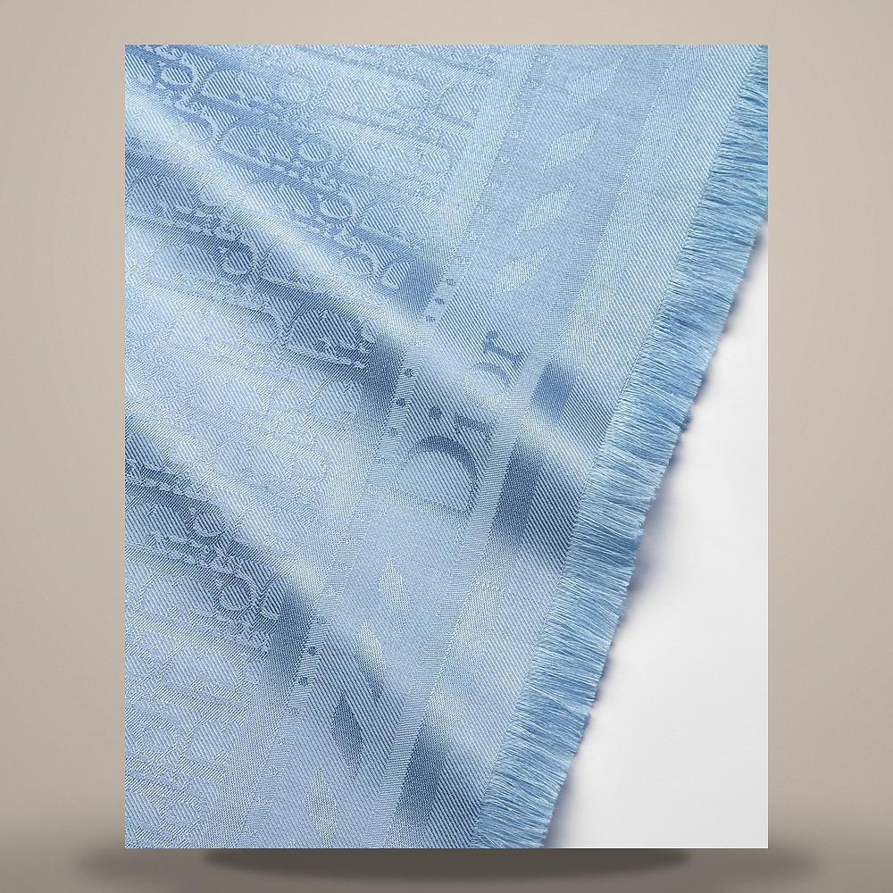 DIOR Blue Oblique Shawl Silk Wool Jacquard Scarf 62TS140I1058 C509