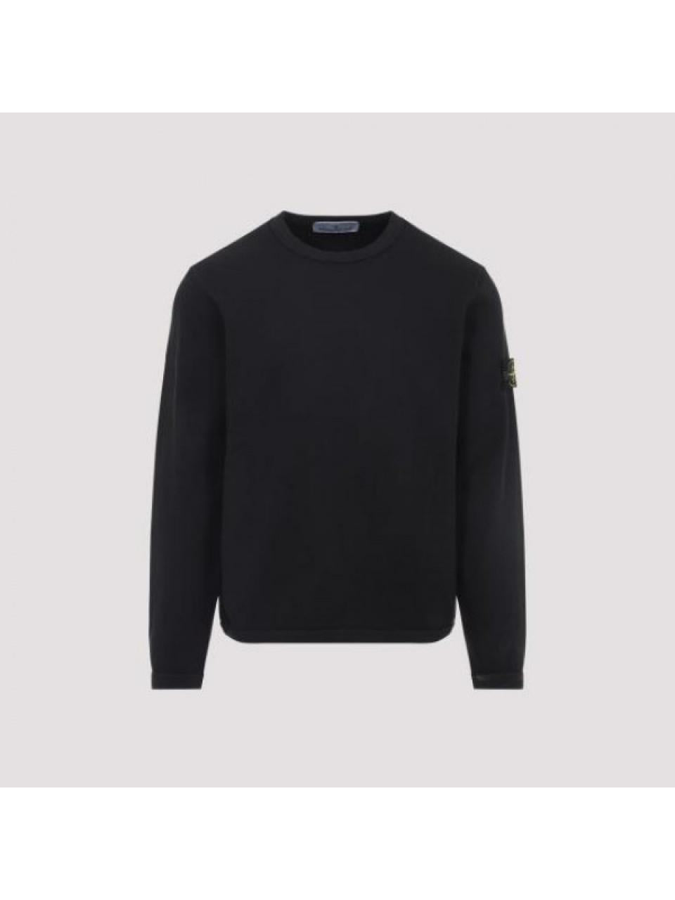 STONE ISLAND Mesh Stitch Organic Cotton Fleece T-Shirt Black