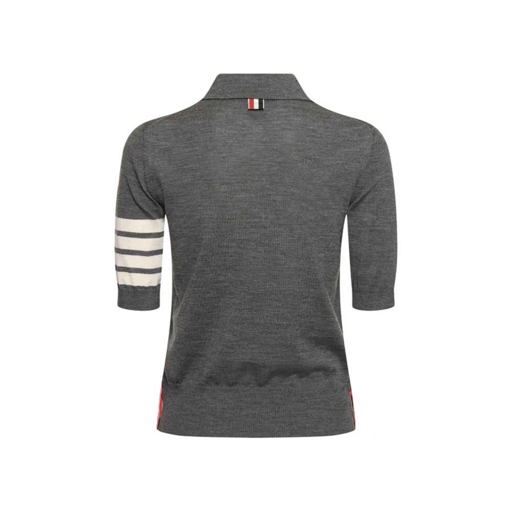 THOM BROWNE Women 4-Bar Fine Virgin Wool Polo Knit Sweater Gray