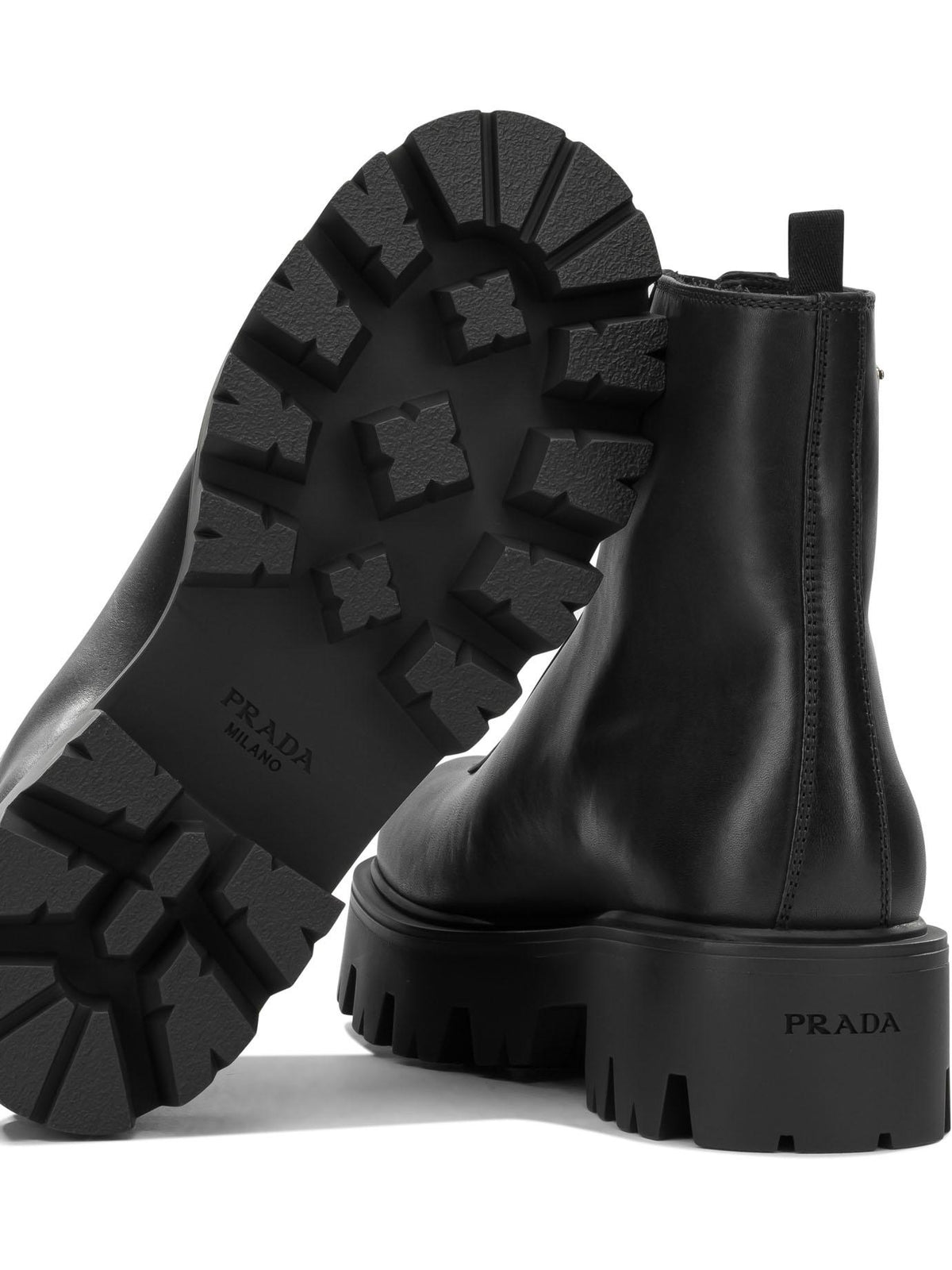 PRADA Black Leather Ankle Boots