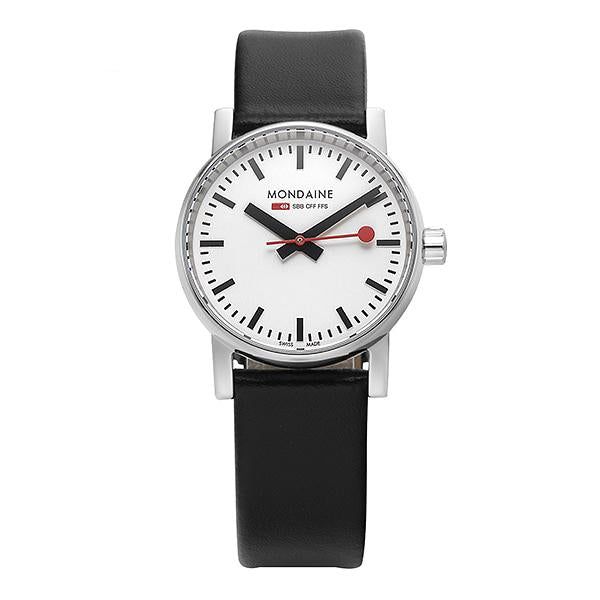 MONDAINE Black Leather Strap Women’s Watch Evo2 Railway Collection MSE 30110 LB