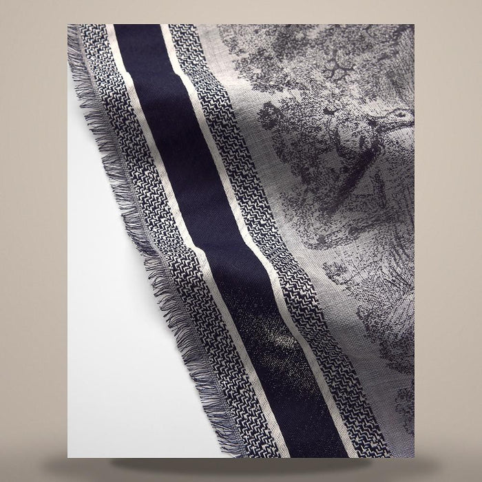 DIOR Toile de Jouy Ivory Blue Wool Silk Cotton Scarf