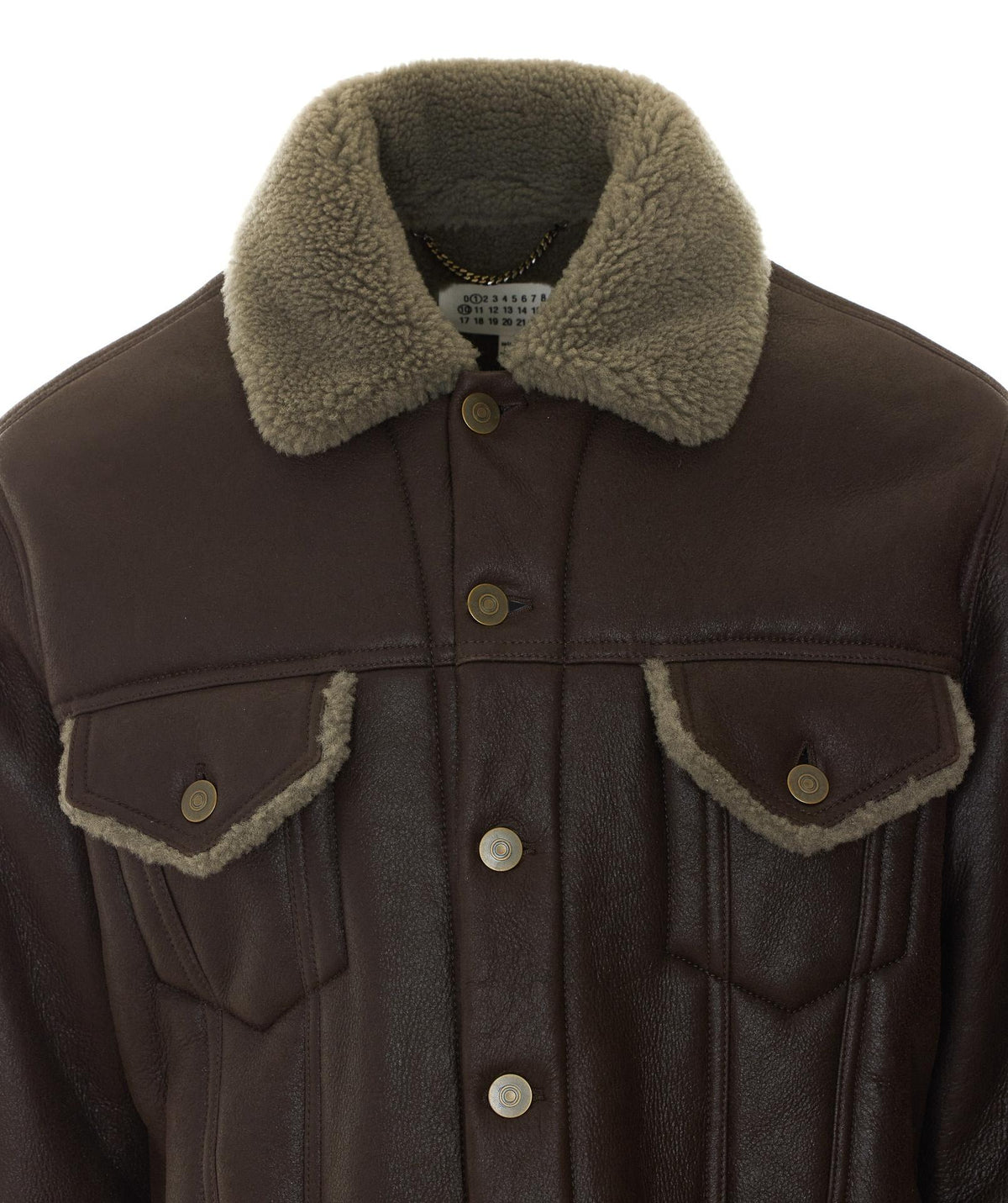 Maison Margiela Brown Shearling Mouton Leather Jacket Men