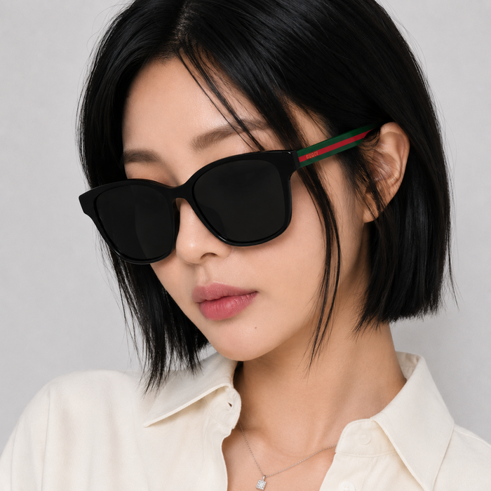 GUCCI Black Web Logo Unisex Asian Fit Sunglasses