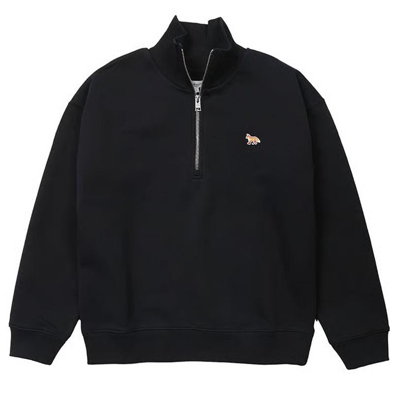 Maison Kitsune Baby Fox Half Zip Sweatshirt Medium Black PW00308 KM0341 P199