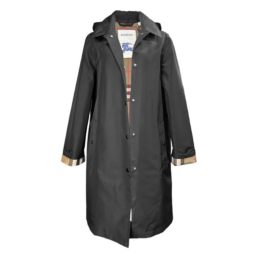 BURBERRY Black Trench Hooded Car Coat Oxclose