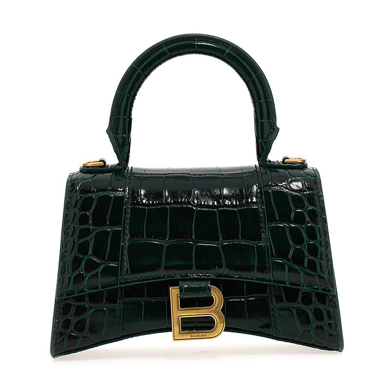 BALENCIAGA Hourglass XS Leather Top Handle Tote Bag Green