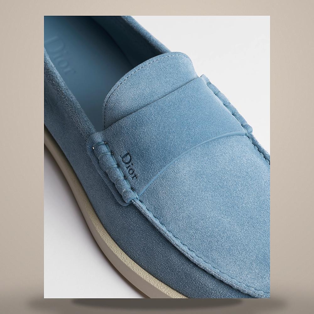 DIOR Light Blue Suede Calfskin Granville Loafers 3LO216ADRH507