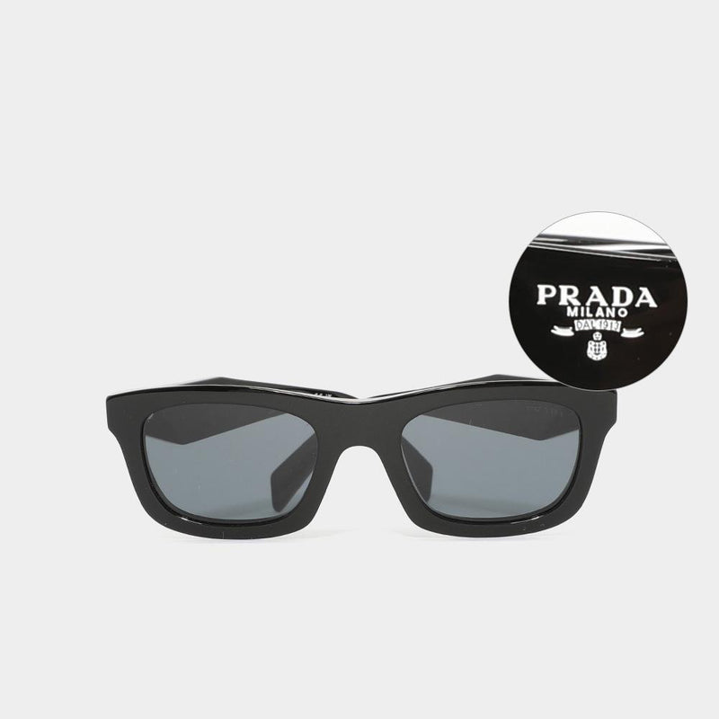 PRADA Triangle Logo Rectangular Black Unisex Sunglasses