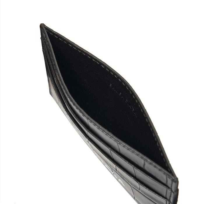BALENCIAGA Logo Croc-Embossed Leather Card Holder Black