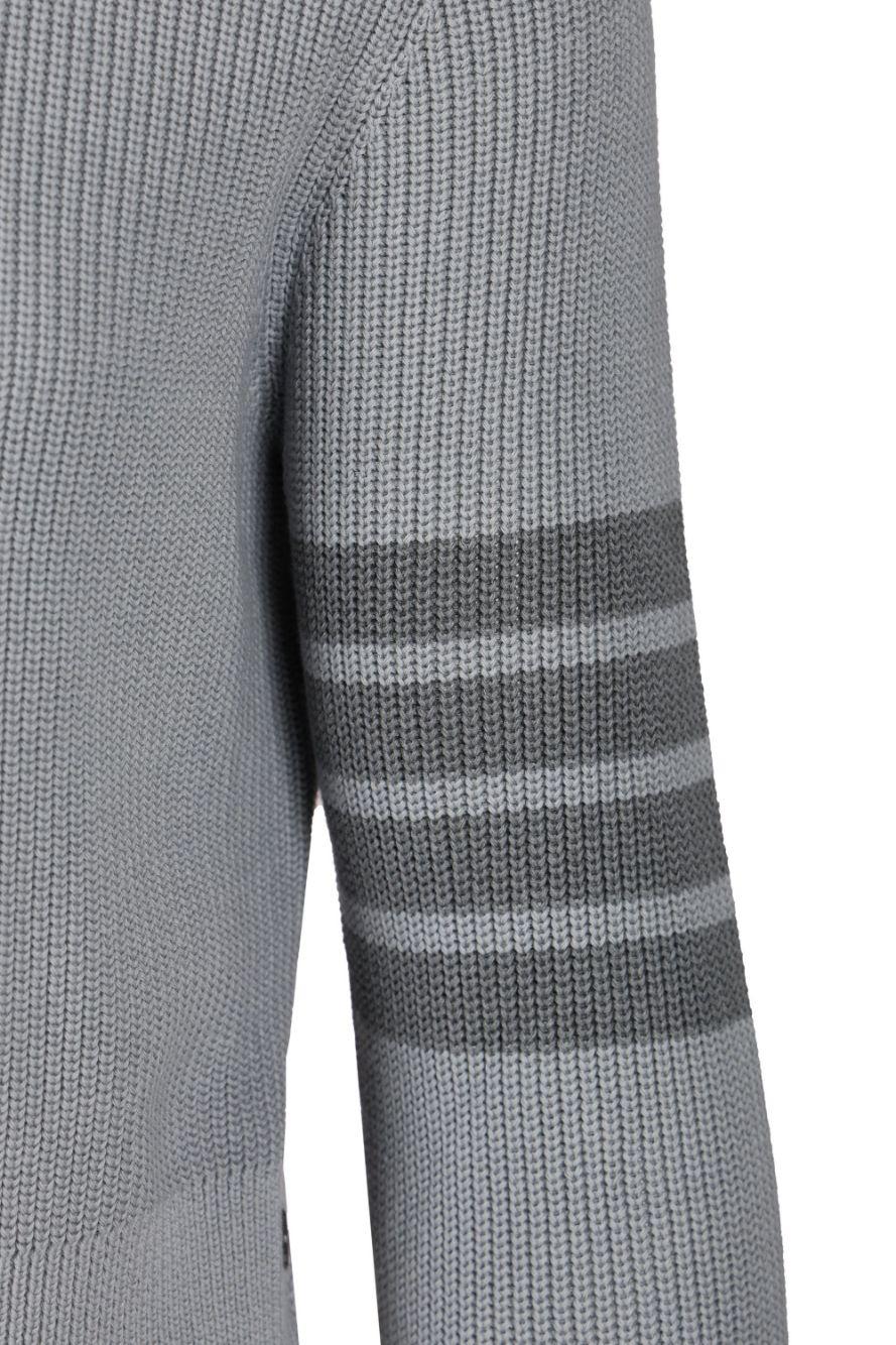 THOM BROWNE Navy Wool Round Neck Knit Sweater