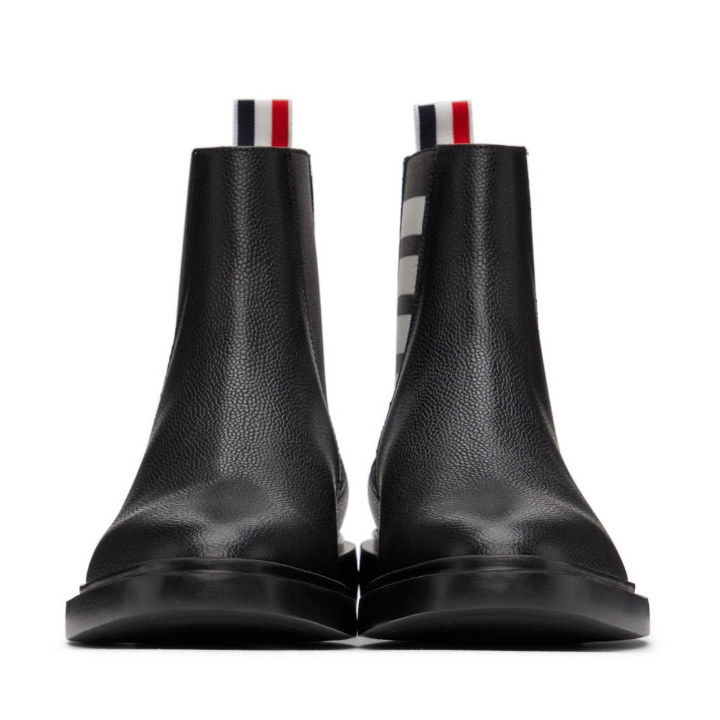 THOM BROWNE Black Leather Grain 4-Bar Chelsea Boots Men MFB1887D 06257