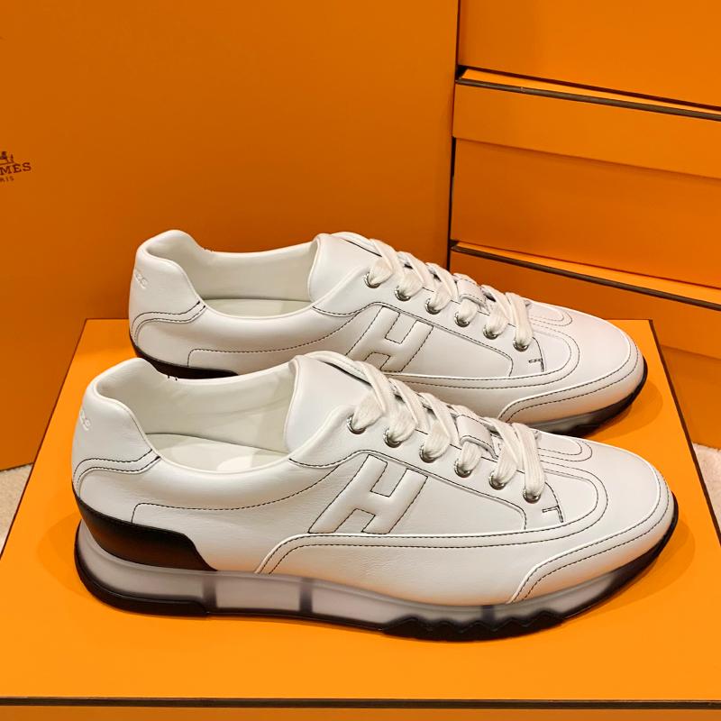 HERMES Men’s Calfskin Trail Sneakers All White Stitch Low-Top