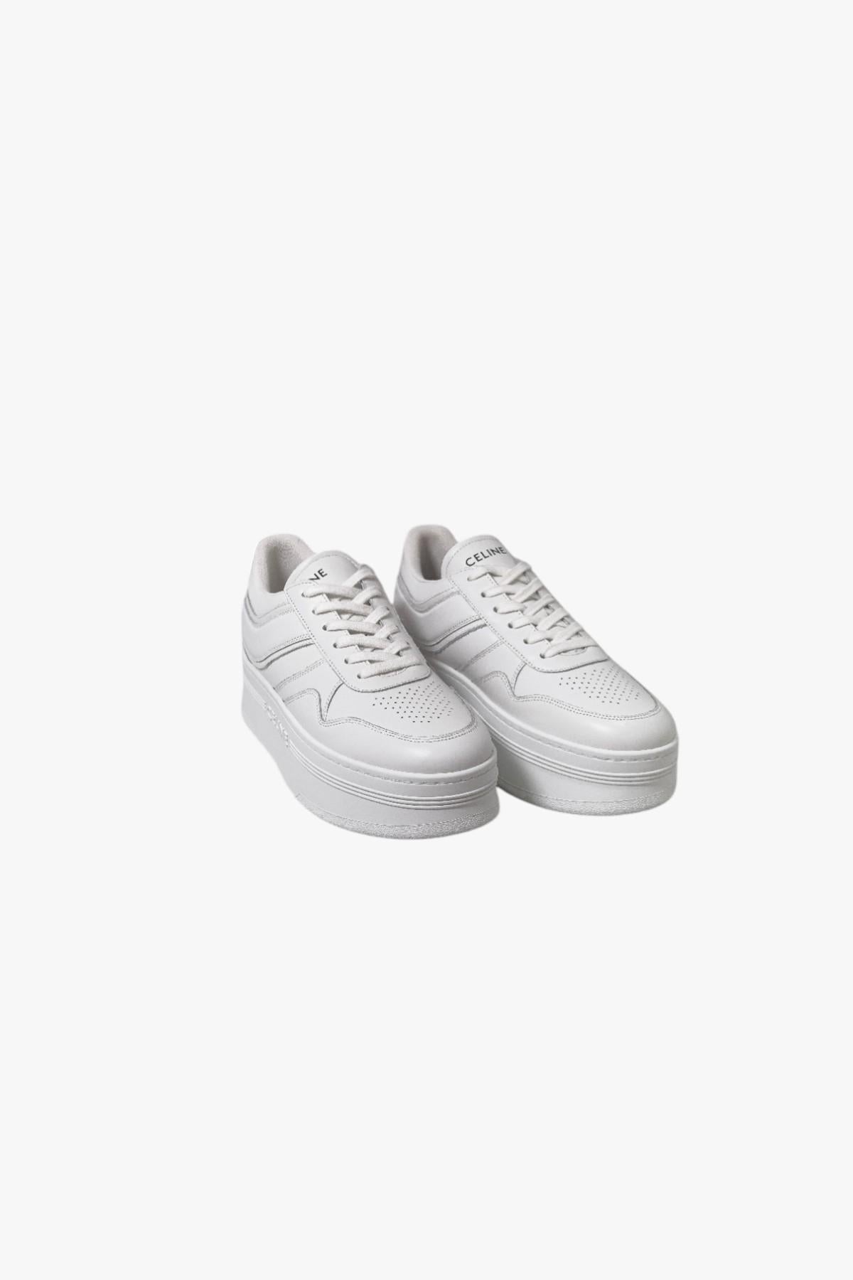 CELINE Wedge Block Calfskin Low Top Sneakers White