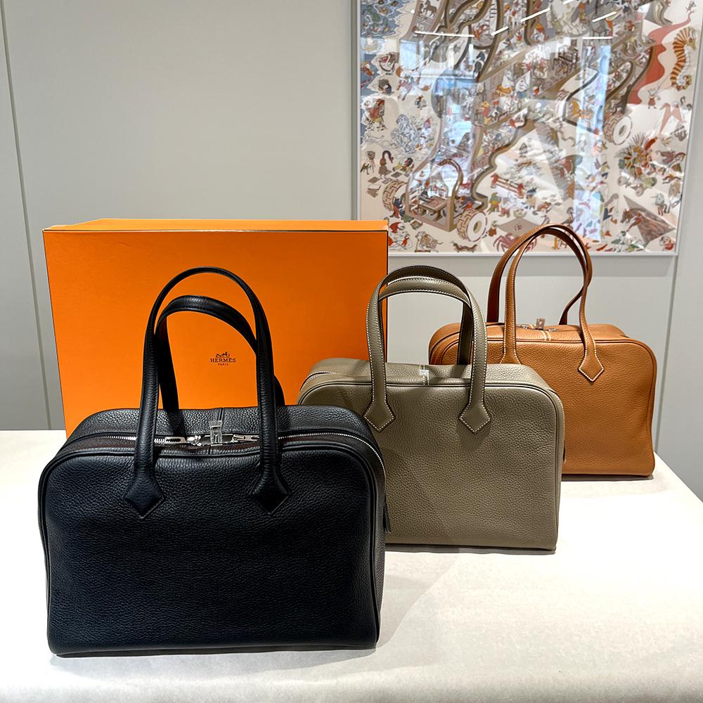 HERMES Victoria II Travel 35 Tote Bag Black Palladium Hardware