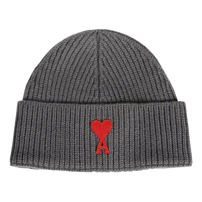 AMI Heart Logo Wool Beanie Dark Gray UHA235 018 084
