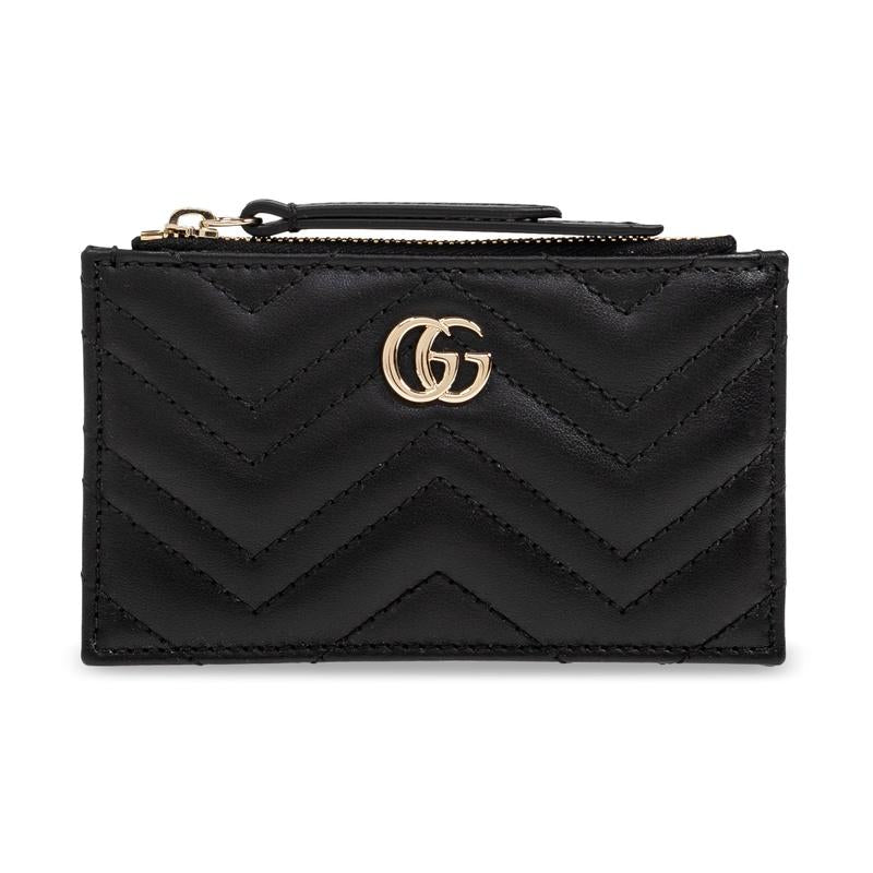 GUCCI GG Marmont Keyring Zip Card Wallet Black Leather