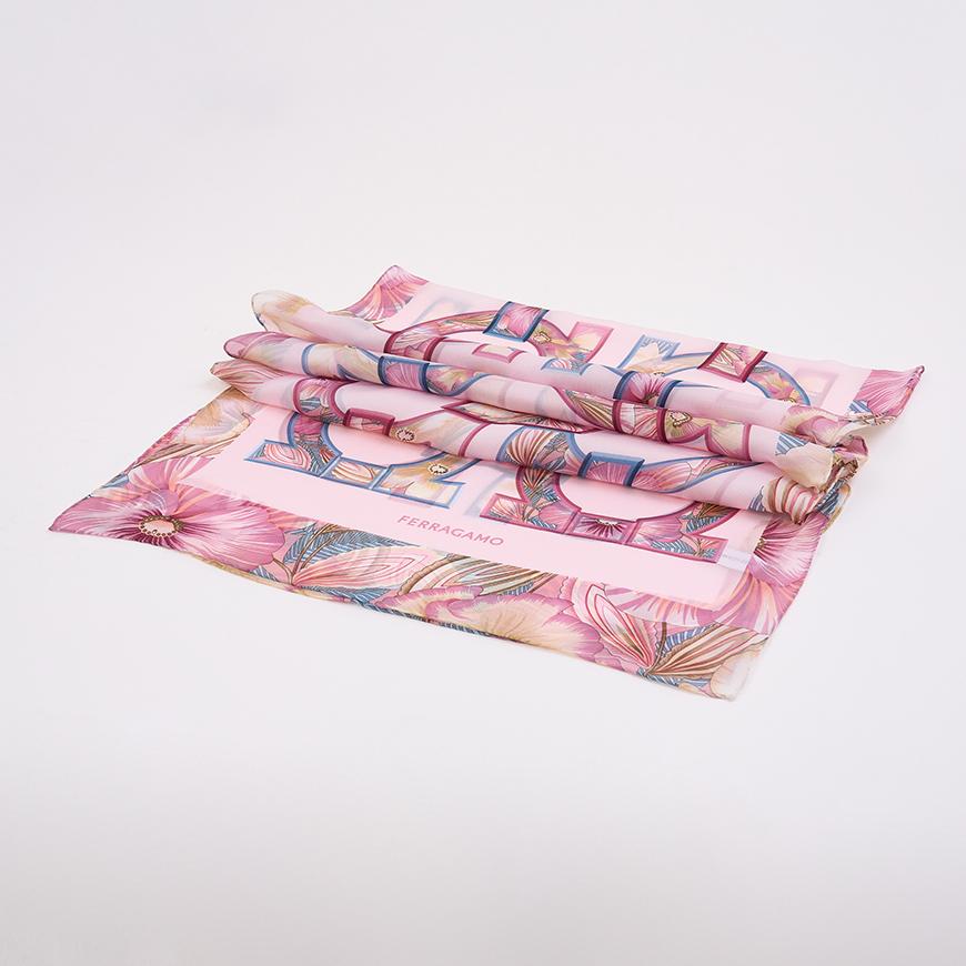 Ferragamo Gancini Silk Scarf Pink Camel Women’s Scarf