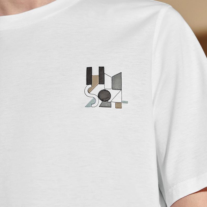 HERMES Cotton Crewneck T-Shirt with Lambskin Leather Patch White