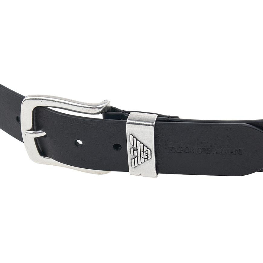 Emporio Armani Men’s Leather Belt with Logo Buckle Black