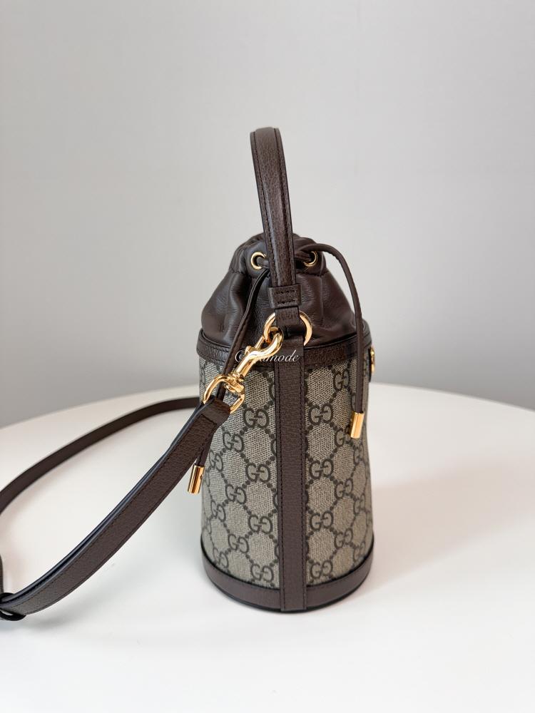 GUCCI Ophidia Mini Bucket Bag Brown GG Canvas Leather Shoulder Bag