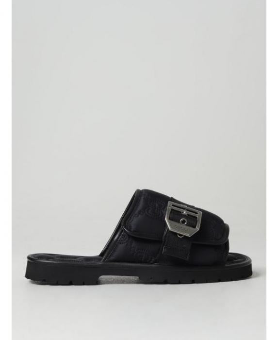 GUCCI GG Logo Slide Sandals Black Leather Men’s Sandals