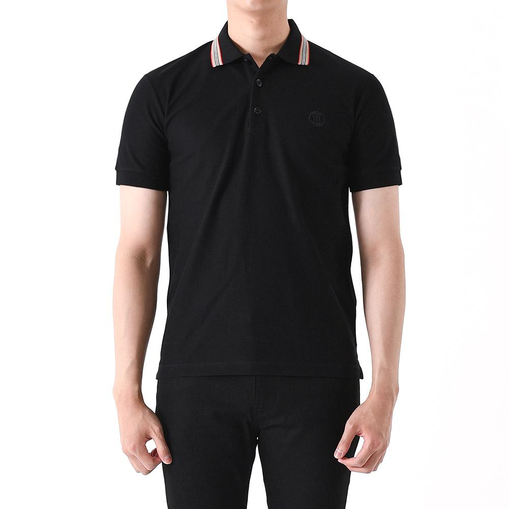 BURBERRY Icon Stripe Logo Embroidered Short Sleeve Polo Shirt Black