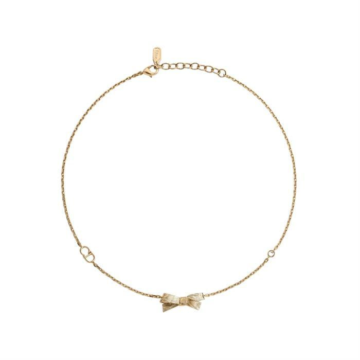 DIOR CD Bow Necklace Gold-Tone Pendant Jewelry