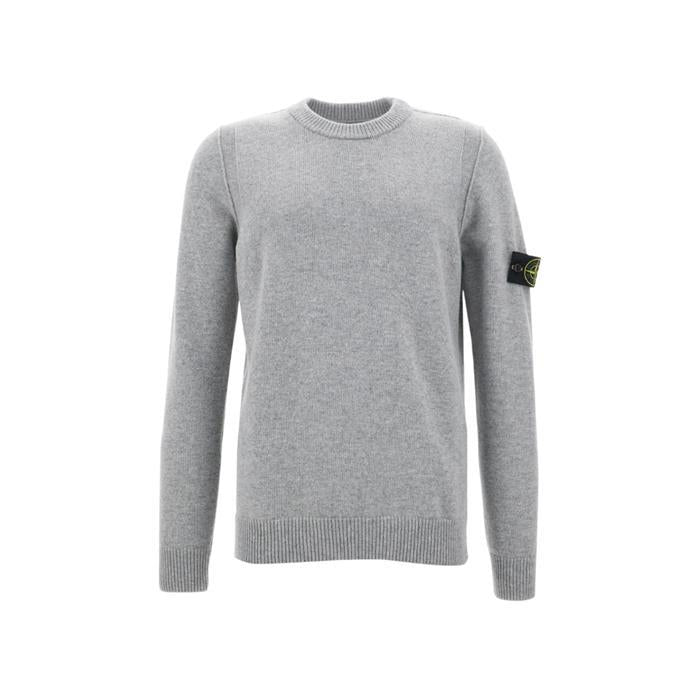 STONE ISLAND Melange Grey Lambswool Crewneck Sweater Men’s