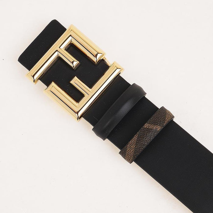 FENDI Men’s FF Logo Round Buckle Leather Belt Black