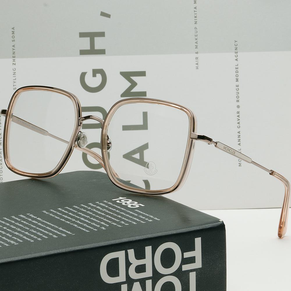 Moncler Square Transparent Soltex Oversize Metal Eyeglass Frames ML5154 072